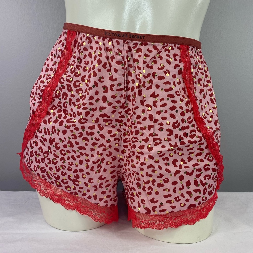 VS Red/Pink/Gold Print and Lace Pajama Shorts
